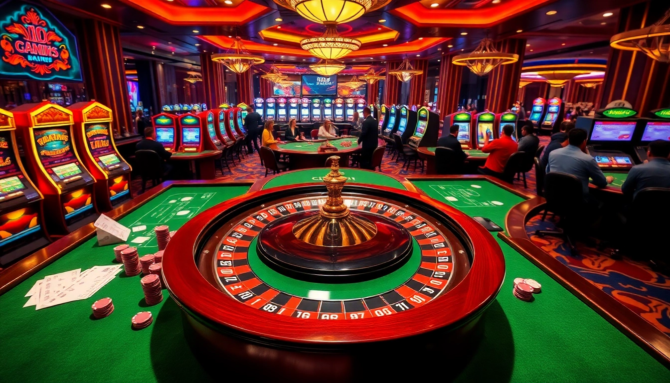 Engaging players at vibrant casino tables and slot machines, promoting luck8 com excitement.