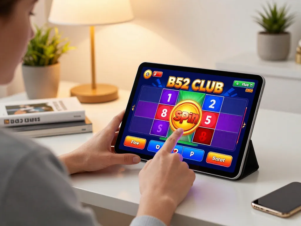 B52 Club player engaging in online gaming using tablet comfortably at home