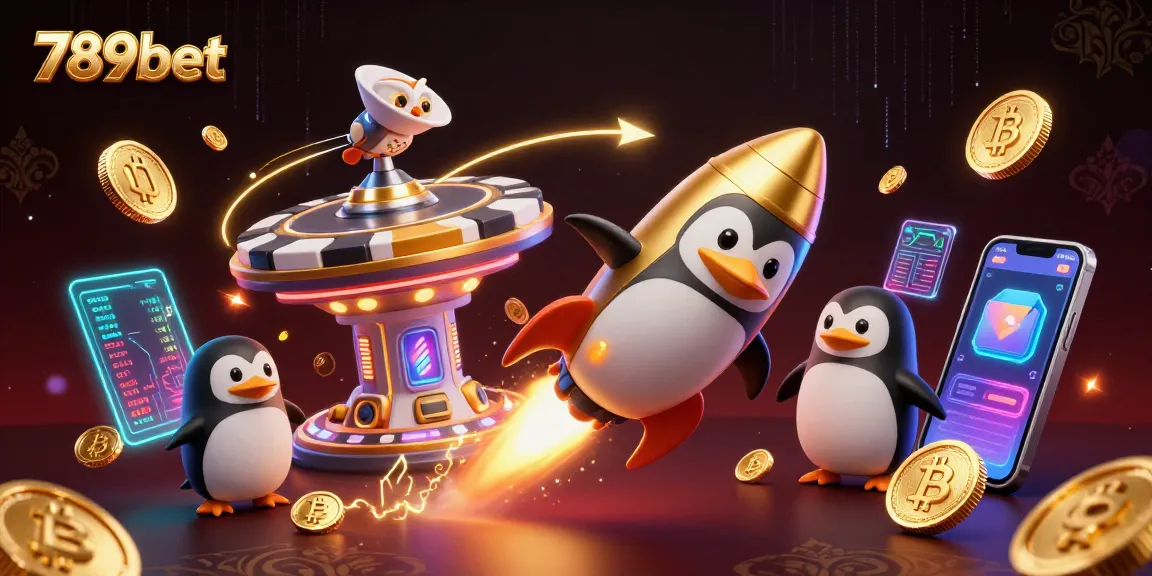 Engage with 789bet's thrilling casino world, featuring a golden penguin and crypto elements.