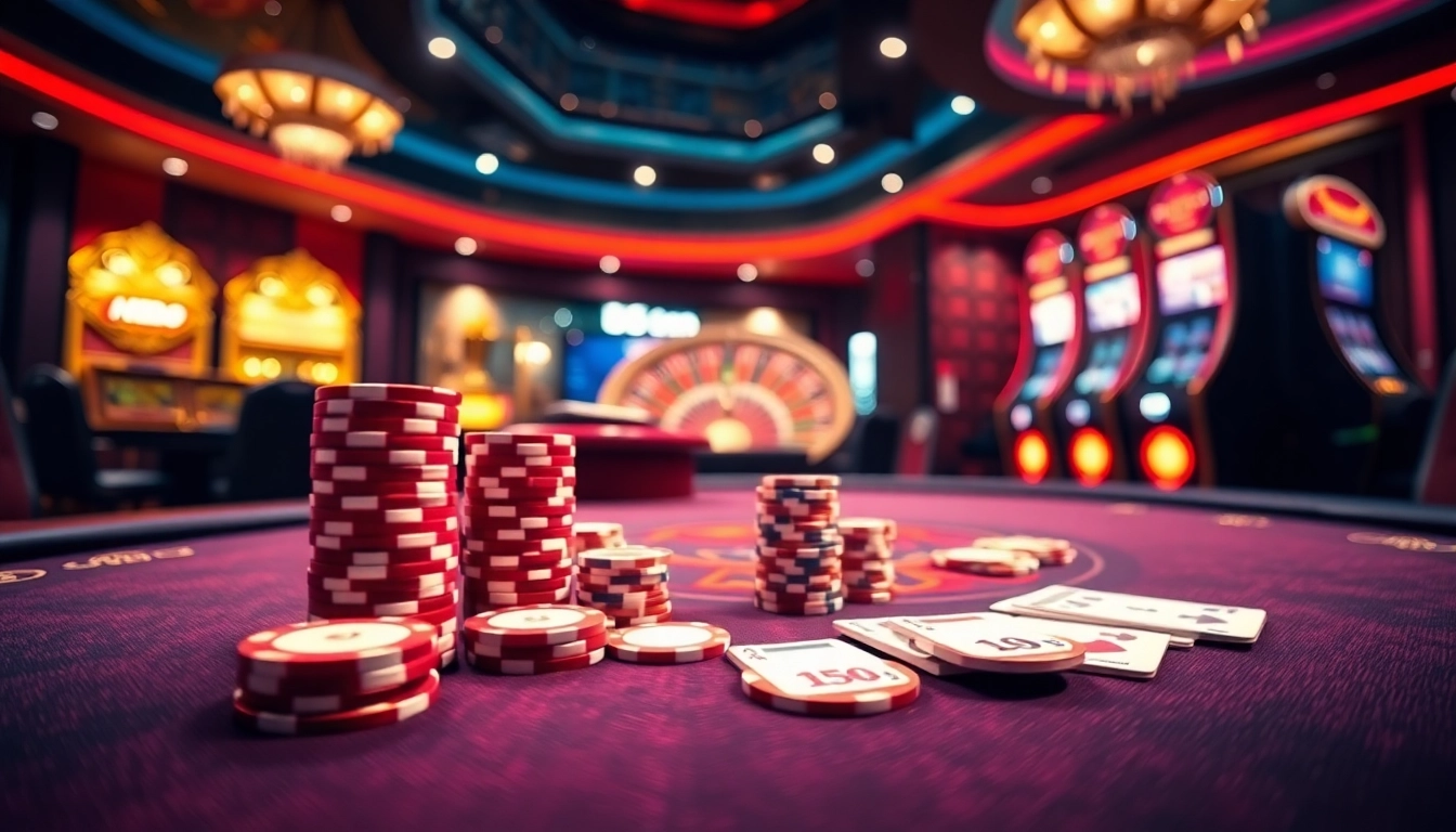 Engage in thrilling gaming action at u888.com with vibrant poker chips and cards on a casino table.