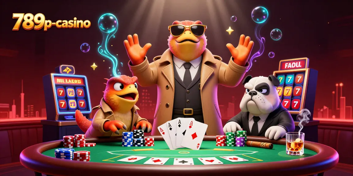Three raptors in a trench coat trying to enter a VIP casino lounge at 789p-casino, surrounded by poker and slot elements.