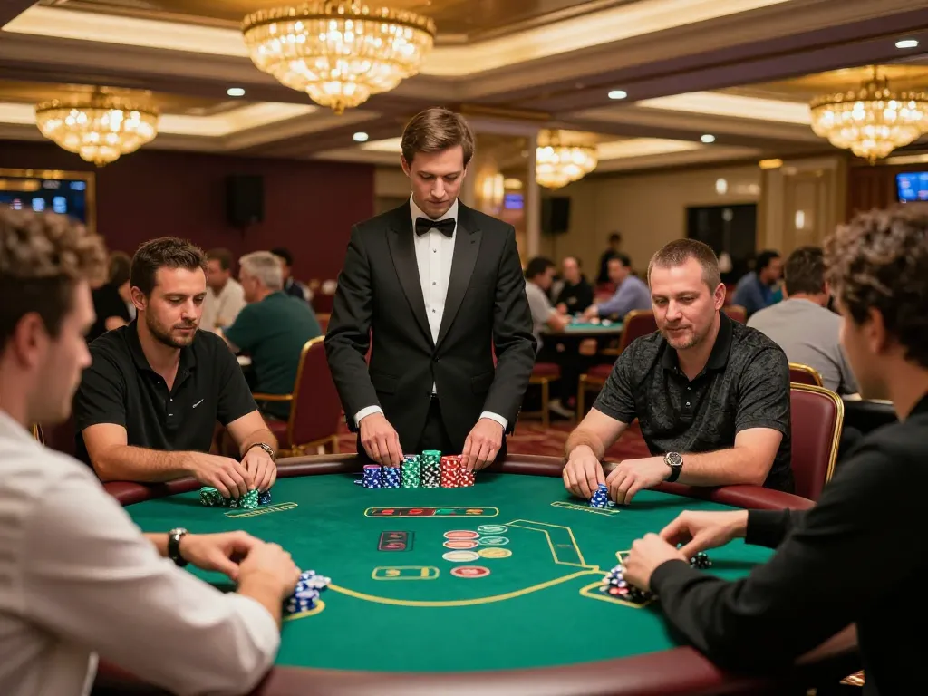 Players engaged in strategic poker rounds at an upscale casino, showcasing gaming action and excitement with digitalwala.