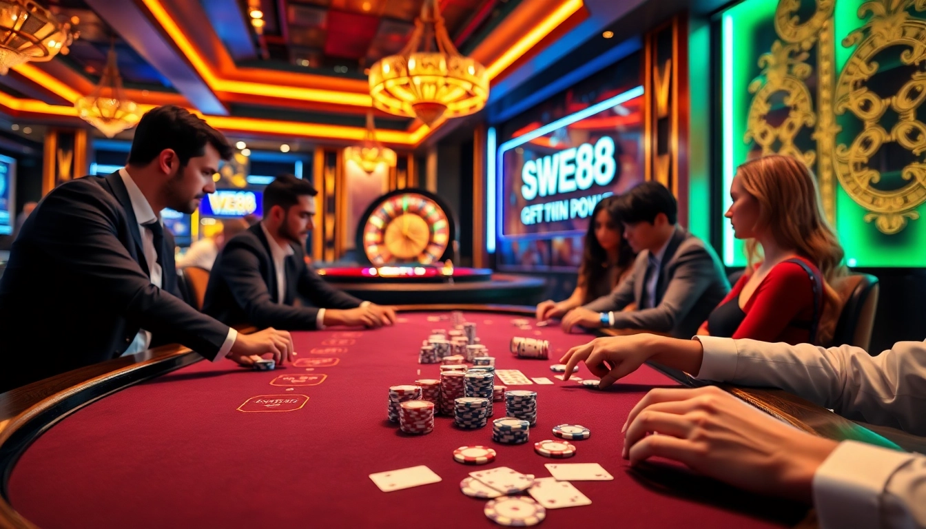 WE88 players enjoying an exciting game atmosphere at a vibrant casino table.