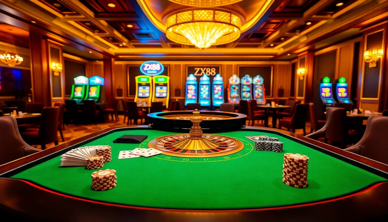 Experience the thrilling excitement of zx88 com with elegant casino tables and vibrant slot machines.