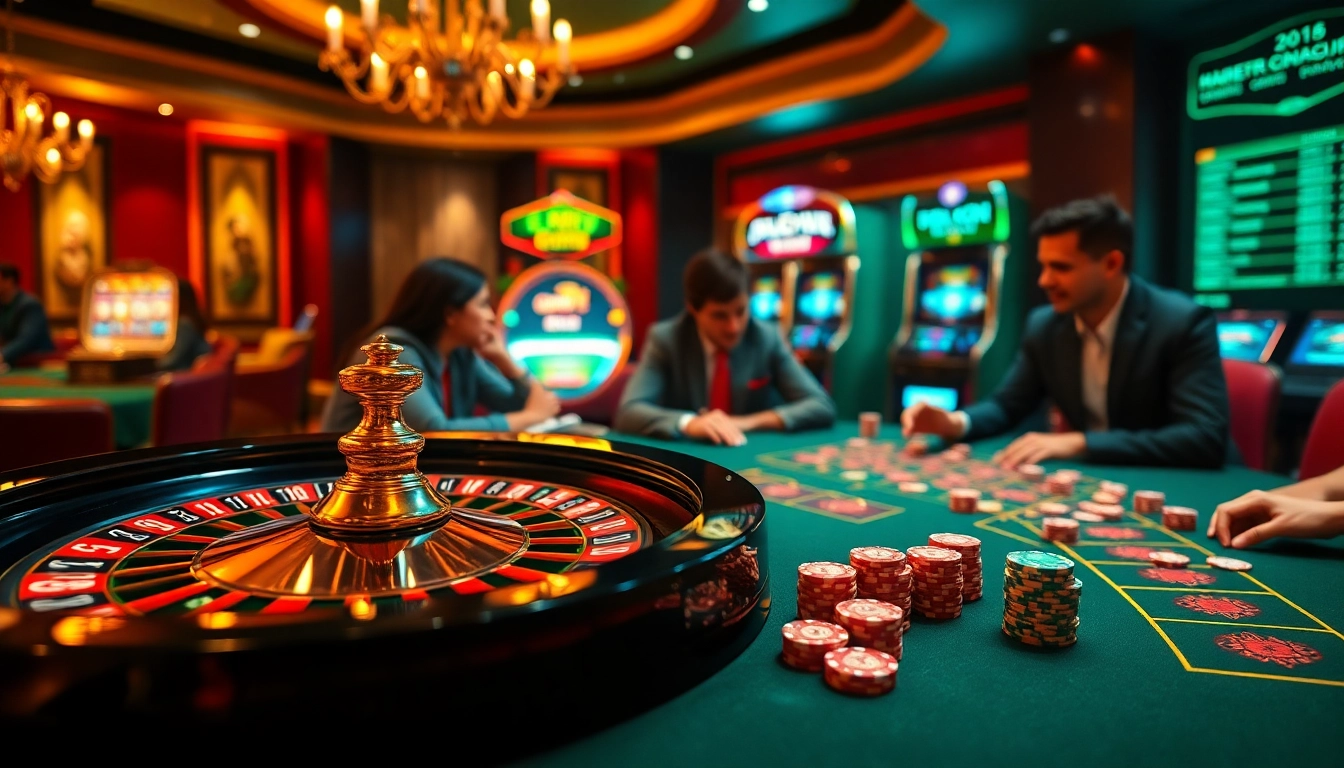 Players engaging at https://hitclub4.app/ casino tables with vibrant roulette and poker action.
