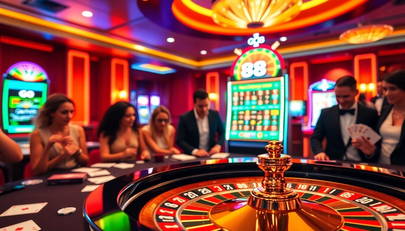 Engaging scene of players enjoying GO 88 at a vibrant casino gaming table.