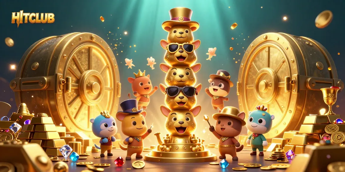 Experience the thrill of HITCLUB with vibrant casino elements and a dynamic 3D cartoon totem scene.