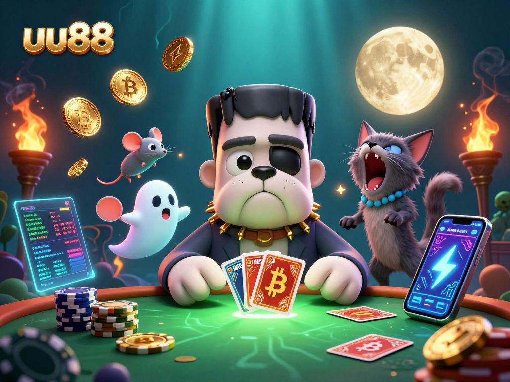 Experience thrilling card games at uu88 with a spooky yet fun 3D casino scene.