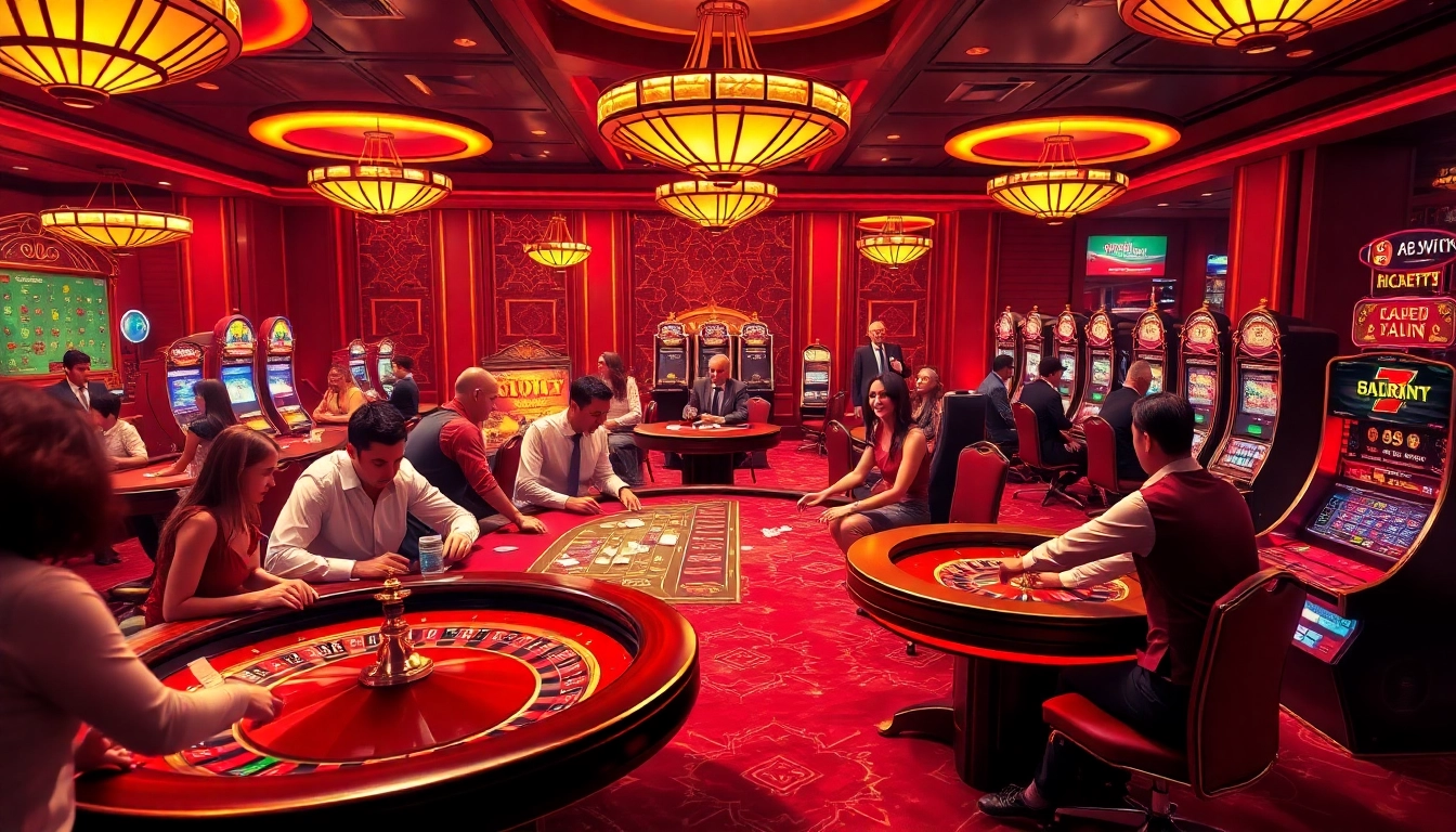 Experience thrilling action at ABCVIP's luxurious online casino with vibrant slot machines and poker tables.