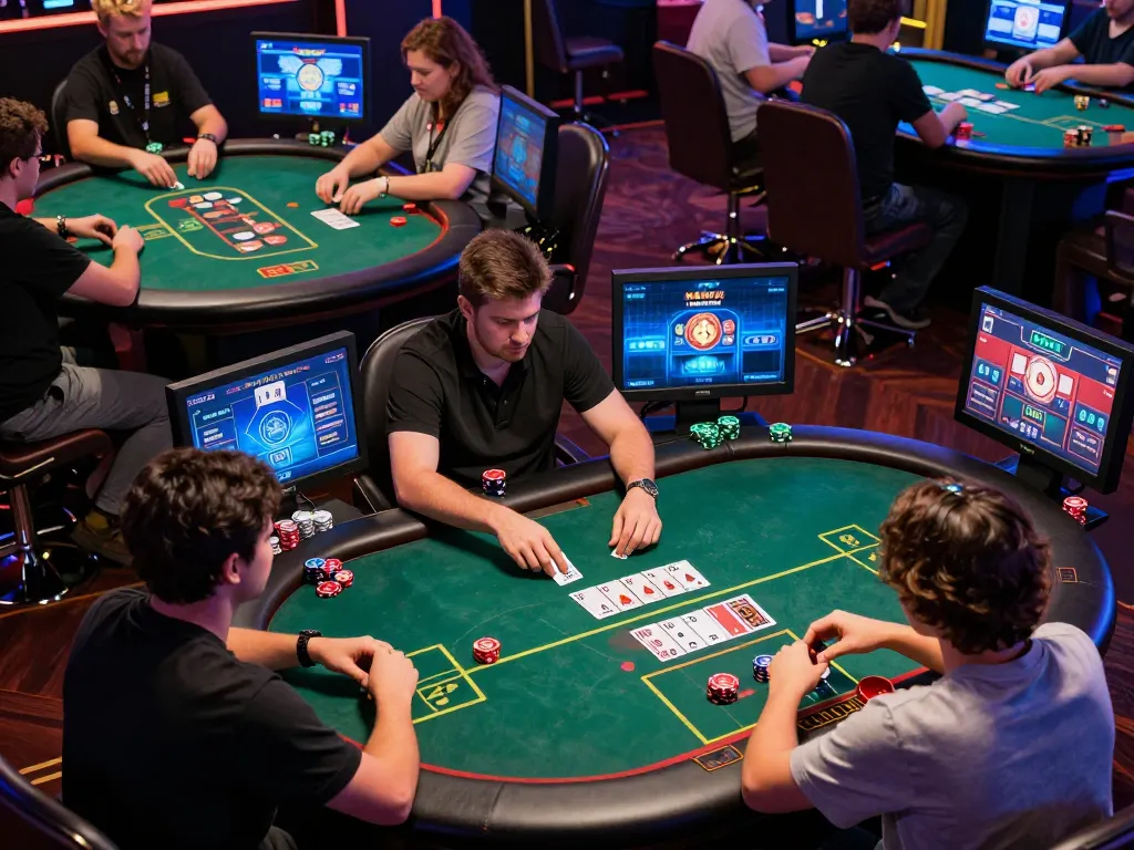 Online players engaging in a poker game at OKFUN, displaying vibrant graphics and dynamic actions.