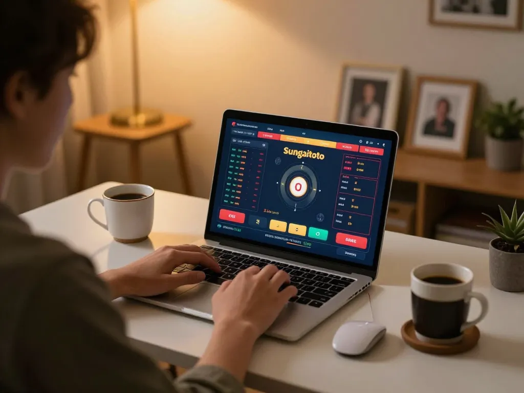 Sungaitoto online betting interface displayed on laptop during a cozy home gaming session