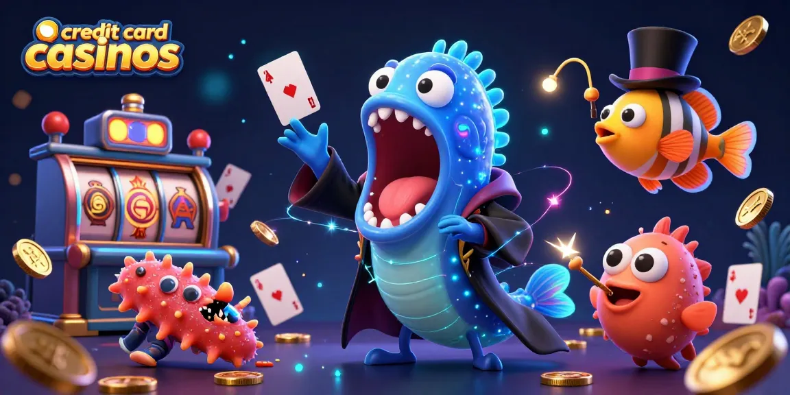 Engage with credit card casinos in a vibrant 3D scene featuring a gulper eel performing magic tricks.