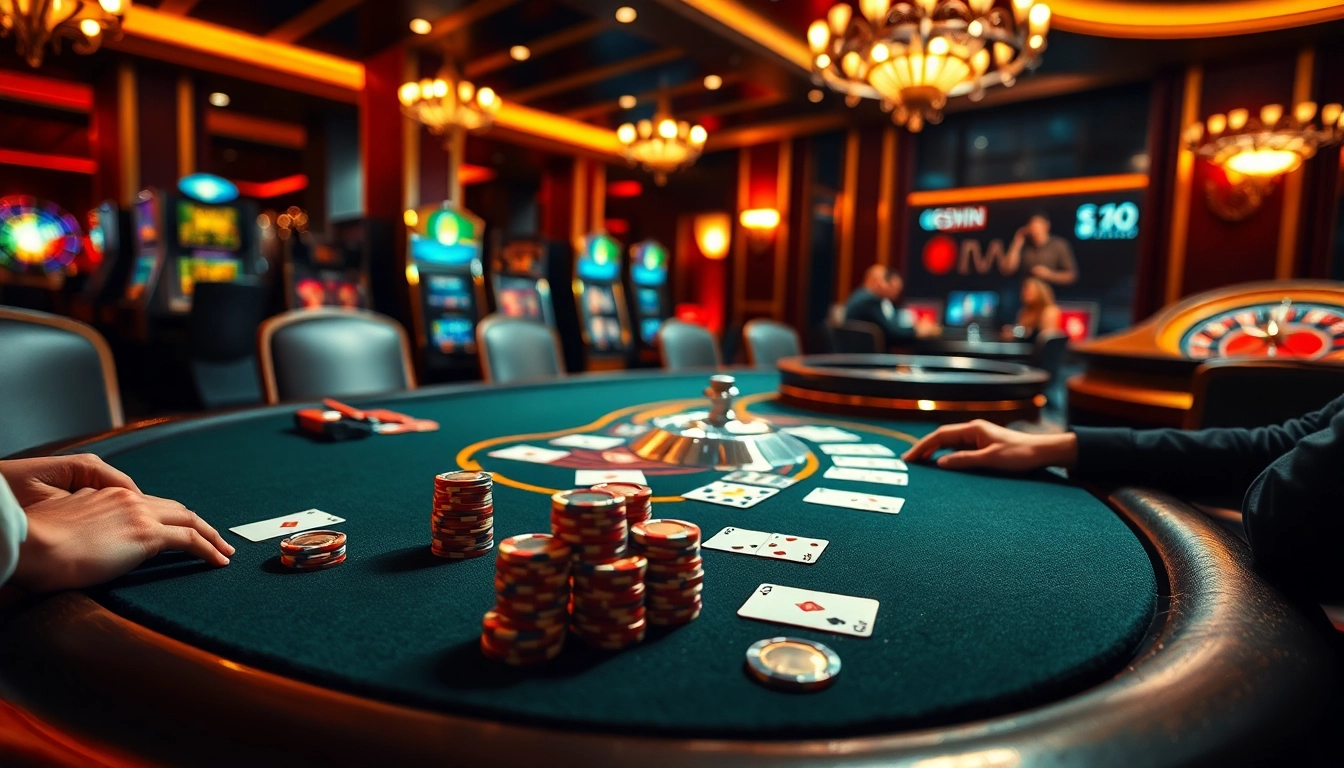 Players enjoying an exciting game at the 98win club blackjack table amidst a luxurious casino atmosphere.