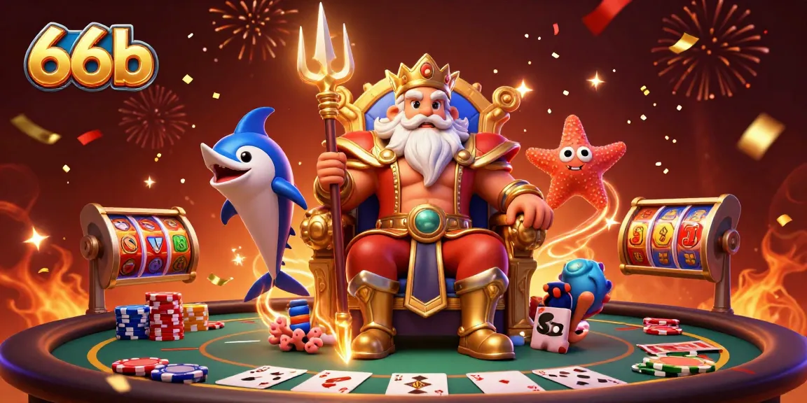 Engage with 66b's vibrant casino scene featuring poker tables and slot machines.