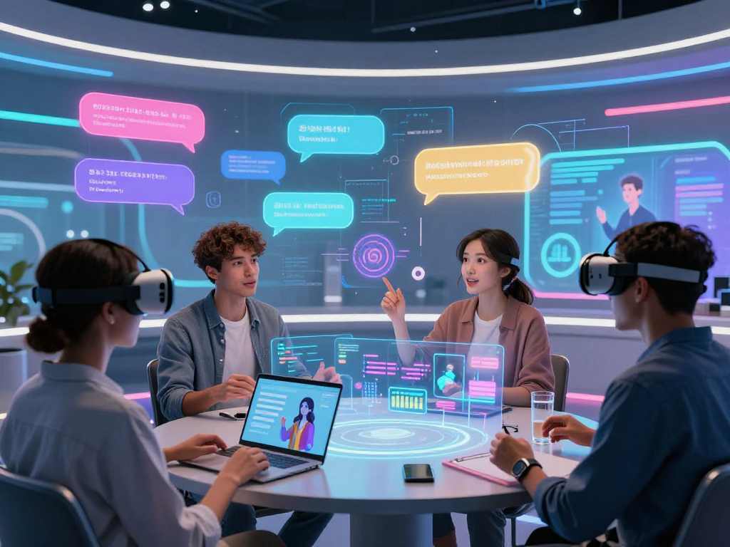 Engaging ai chat porn experience with diverse avatars in a futuristic virtual environment