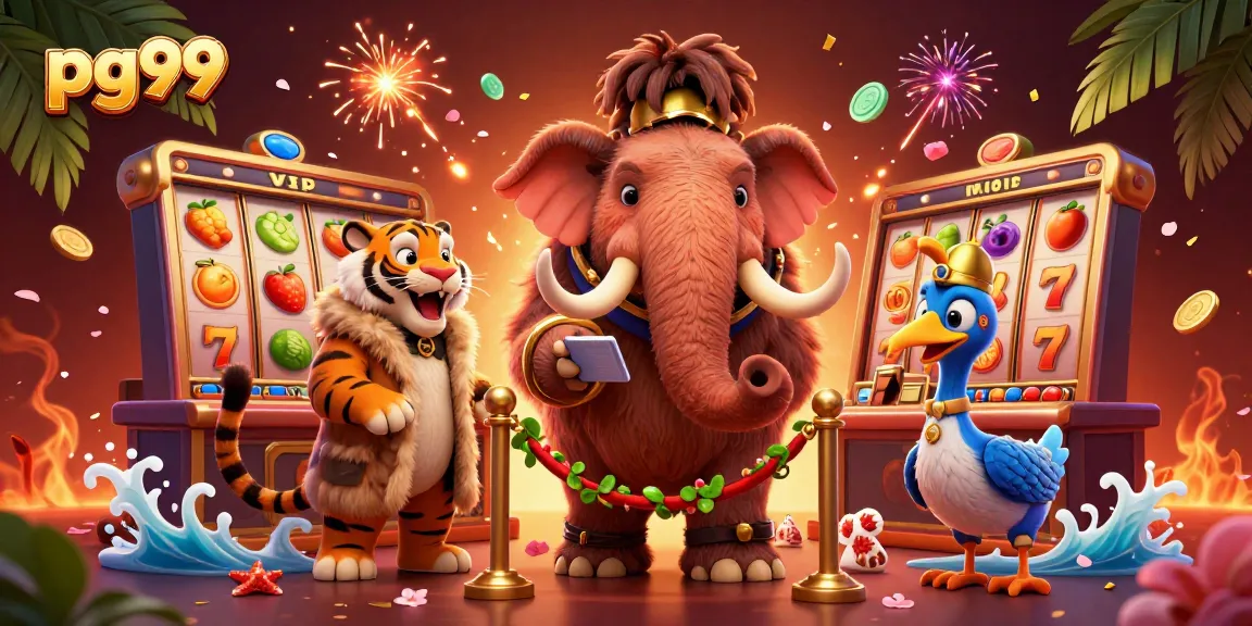 Experience the excitement of pg99 with a vibrant casino scene featuring dynamic characters and colorful slot elements.