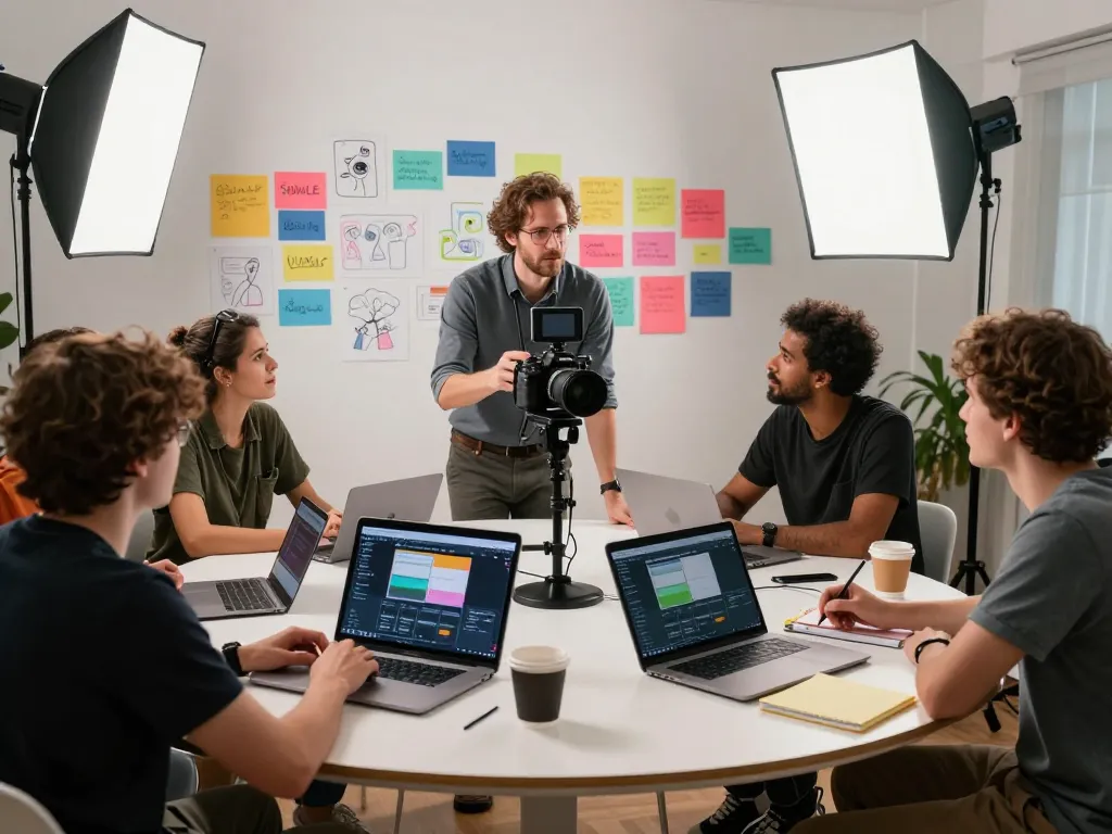 Team utilizing seedance ai for video production in a collaborative workspace, showcasing creative flow and innovative tools.