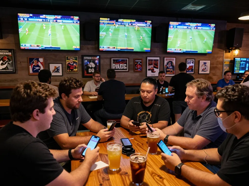 nhandinhkeonhacai offers a vibrant sports betting experience in a modern bar setting.