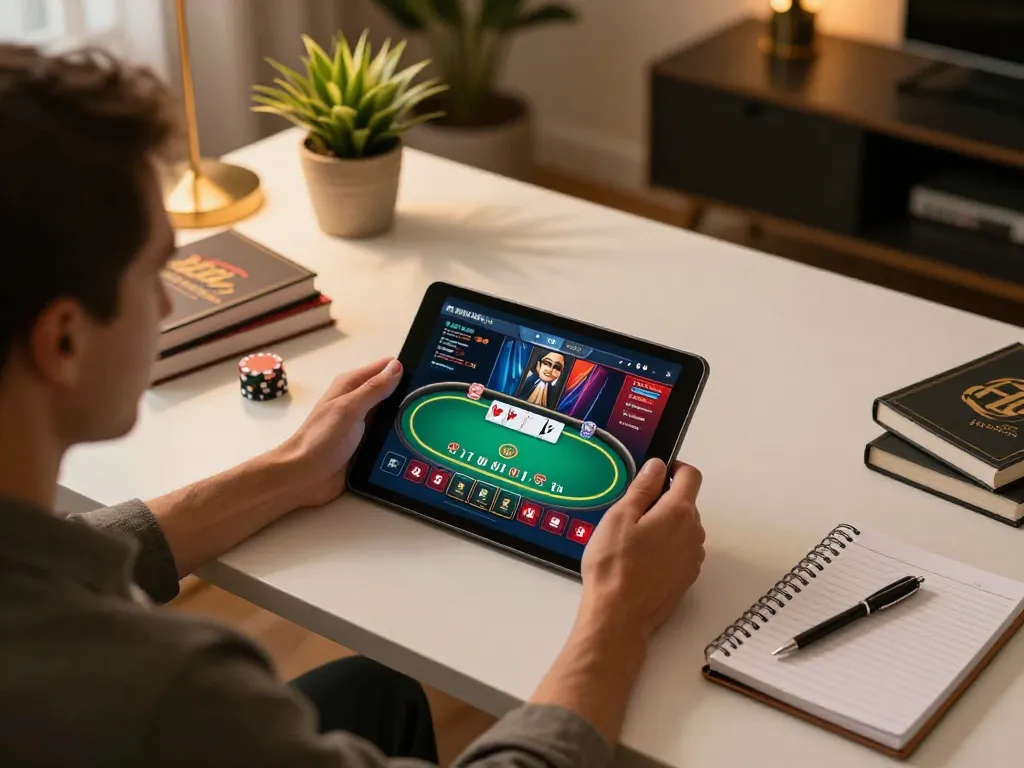 Engaging online casino gaming session with jmb88 on tablet, showcasing strategic gameplay.