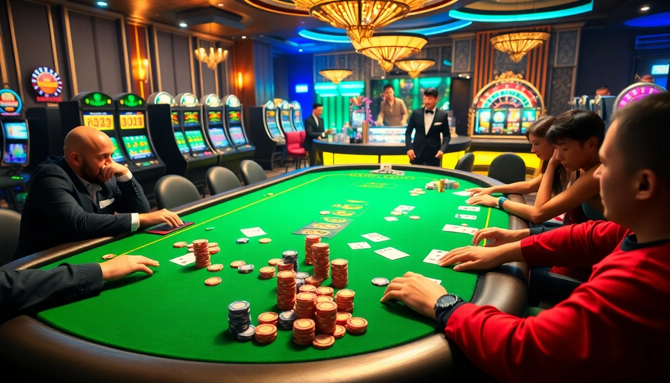 Players at a luxurious kim88 club casino table engaged in intense gaming.