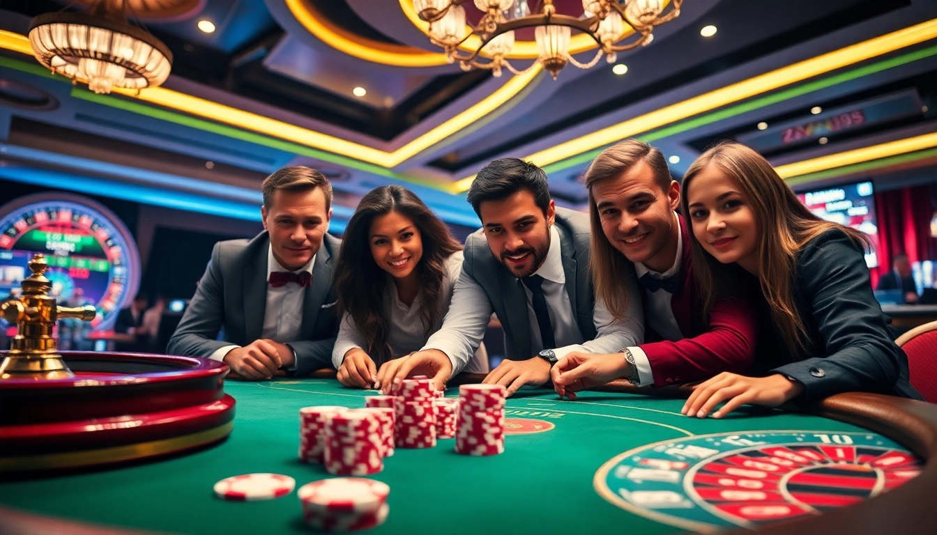 Experience a thrilling moment at ZX88's vibrant poker table with eager players and winning chips.