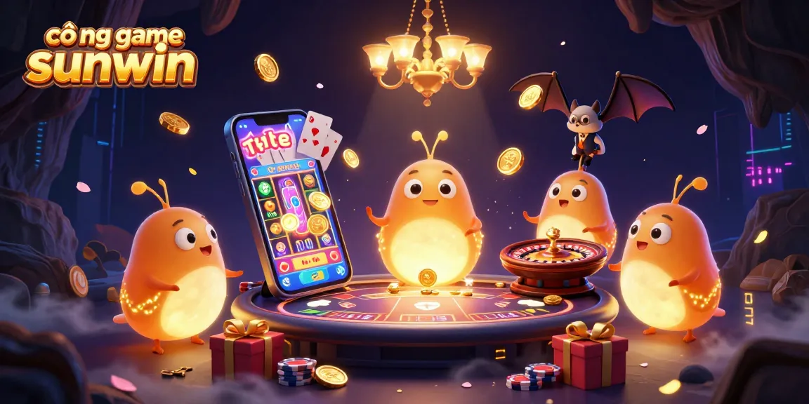 Experience the thrilling cổng game sunwin with a vibrant team of glowworms lighting up a casino.