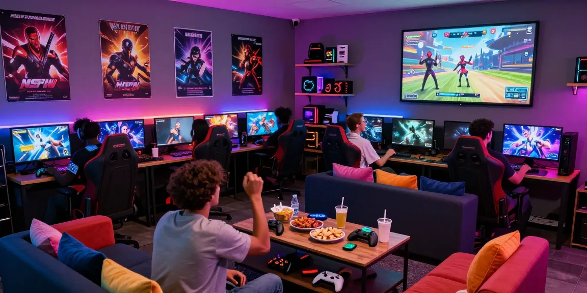 Exciting community gaming scene featuring NSFW games with diverse players in a vibrant lounge.