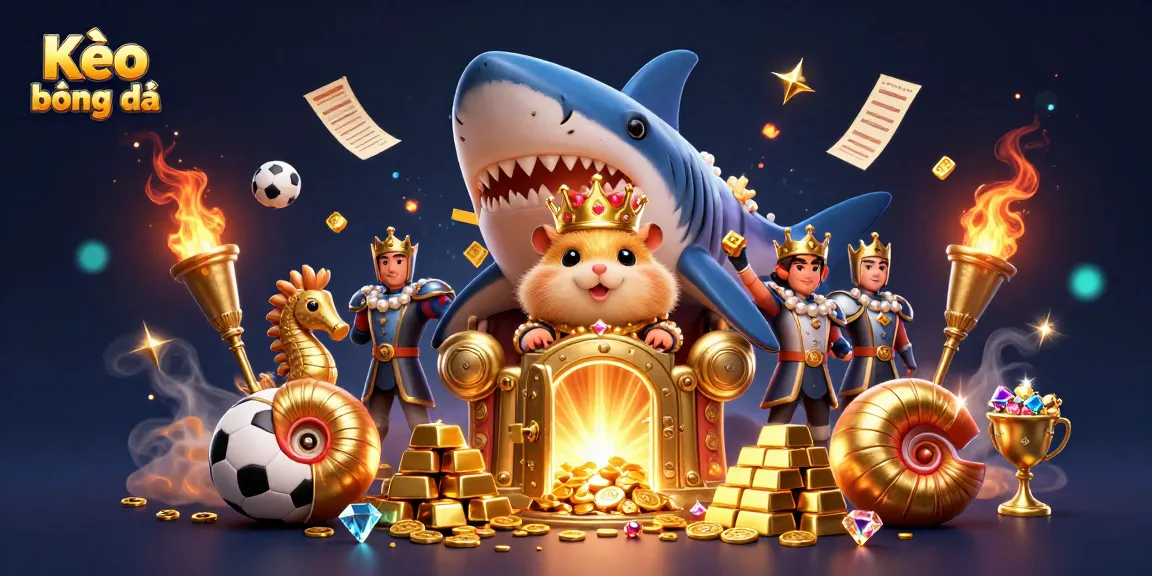 Kèo bóng đá showcases a fierce golden hamster king surrounded by betting elements, celebrating sports wagering excitement.