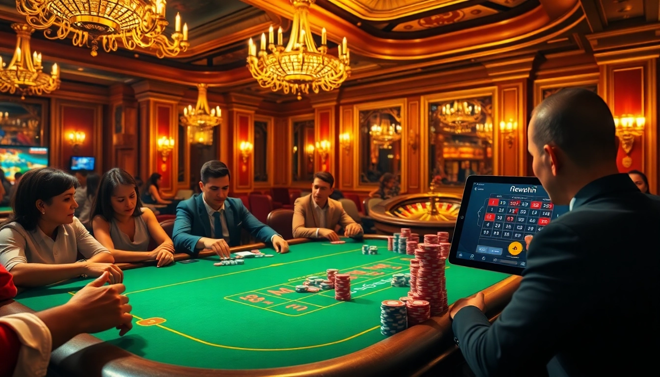 Experience newphim as vibrant players engage around a luxurious poker table in a lively casino scene.