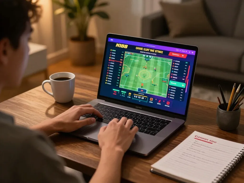 Engaging in N188 casino sports betting on a laptop with live odds and strategies.