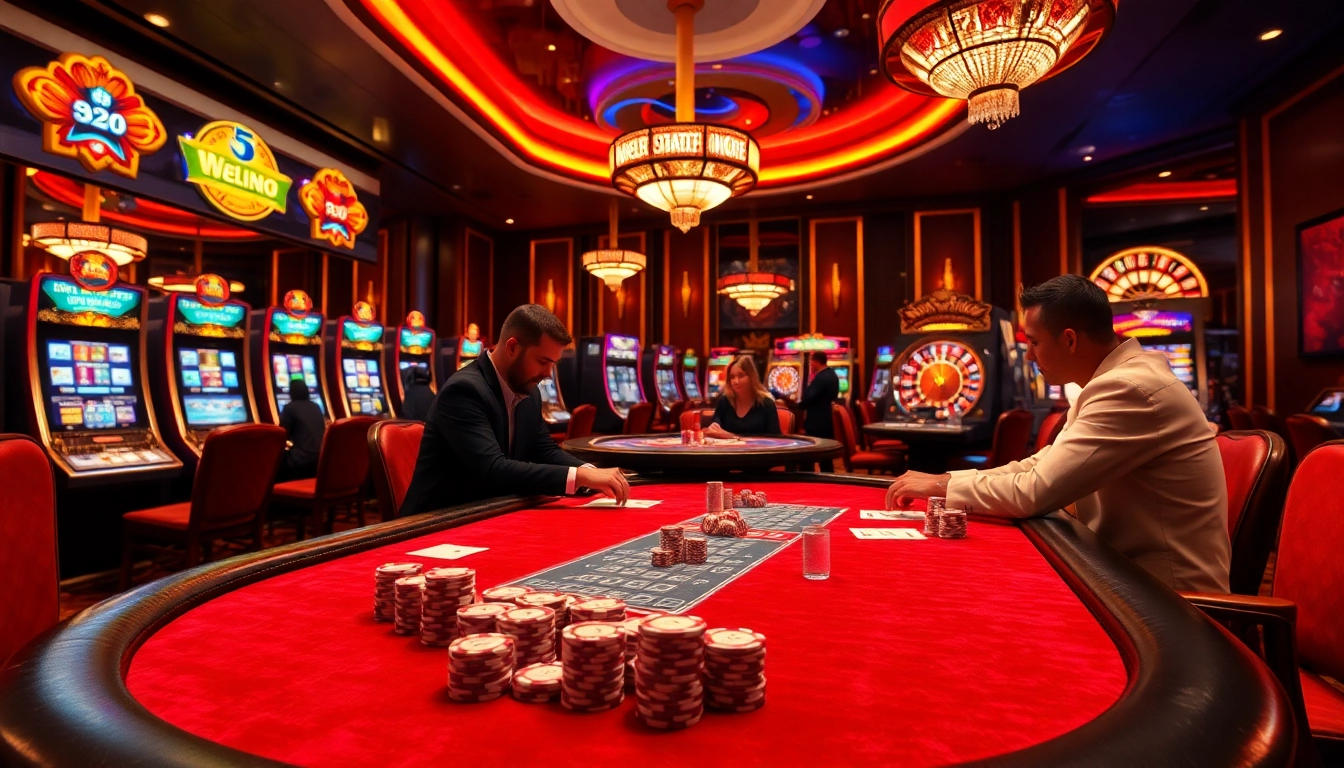 Experience thrilling gameplay at a professional casino with 88xx poker tables and vibrant slot machines.