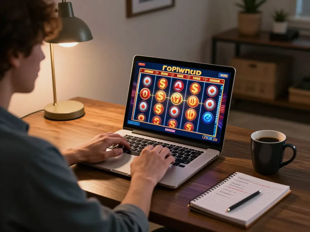 Person enjoying online slots at home, emphasizing MB88 in a comfortable gaming setup