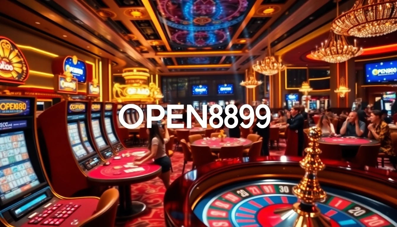 Engage in thrilling casino action at OPEN888 with vibrant slot machines and elegant tables.