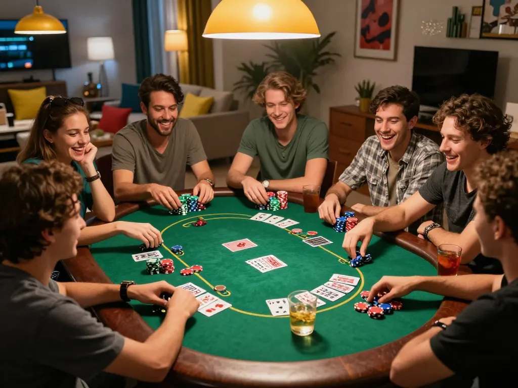 Players enjoying an exciting poker game at home using 88vv LINK for a fun social experience