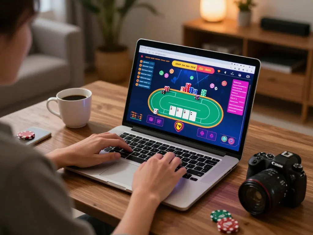 Engaging in 888vnd đăng nhập for exciting online poker gameplay in a cozy home environment.