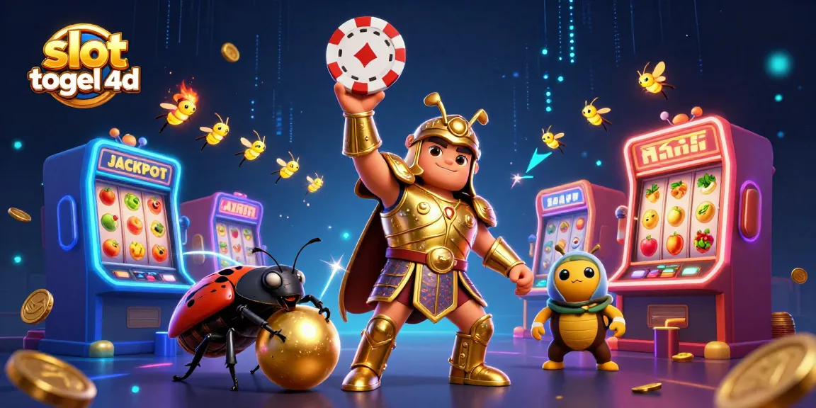 Engage with the thrilling world of slot togel 4d featuring colorful slot machines and playful beetle characters.