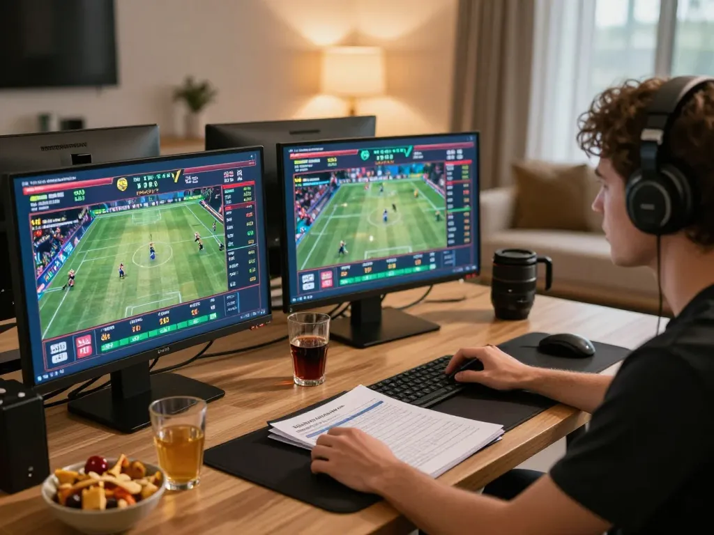 Player exploring betting options on uu88 online platform from a home setup, showcasing strategic gambling environment.