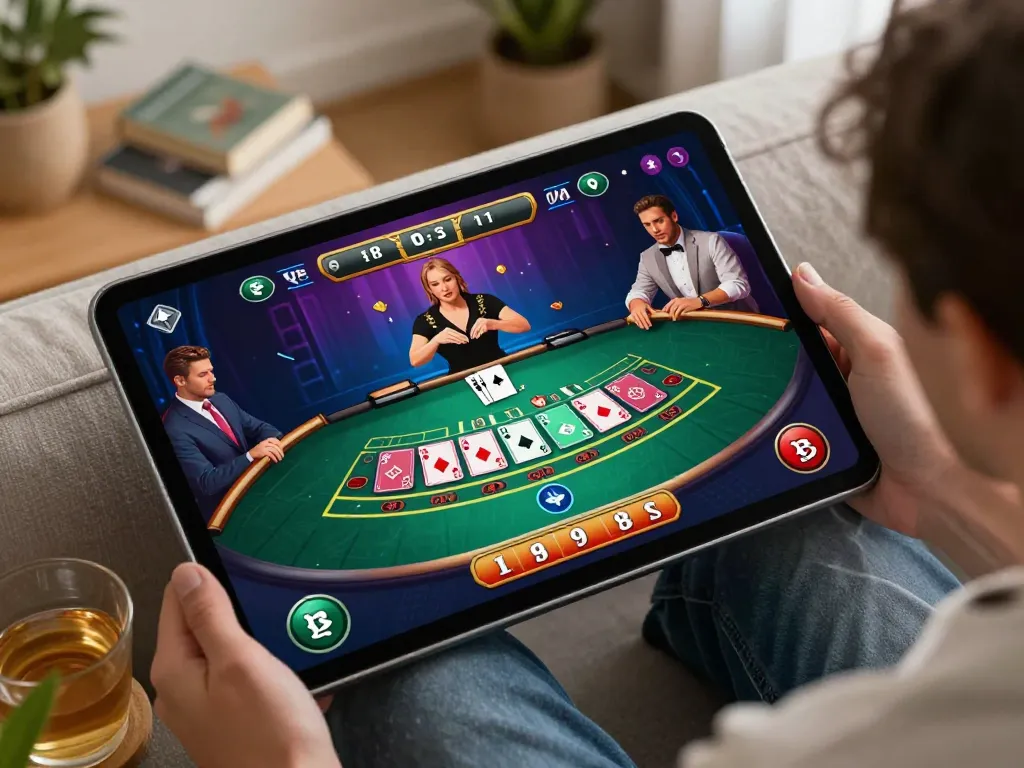 88CLUB online blackjack game displayed on tablet, highlighting engaging gaming experience at home.
