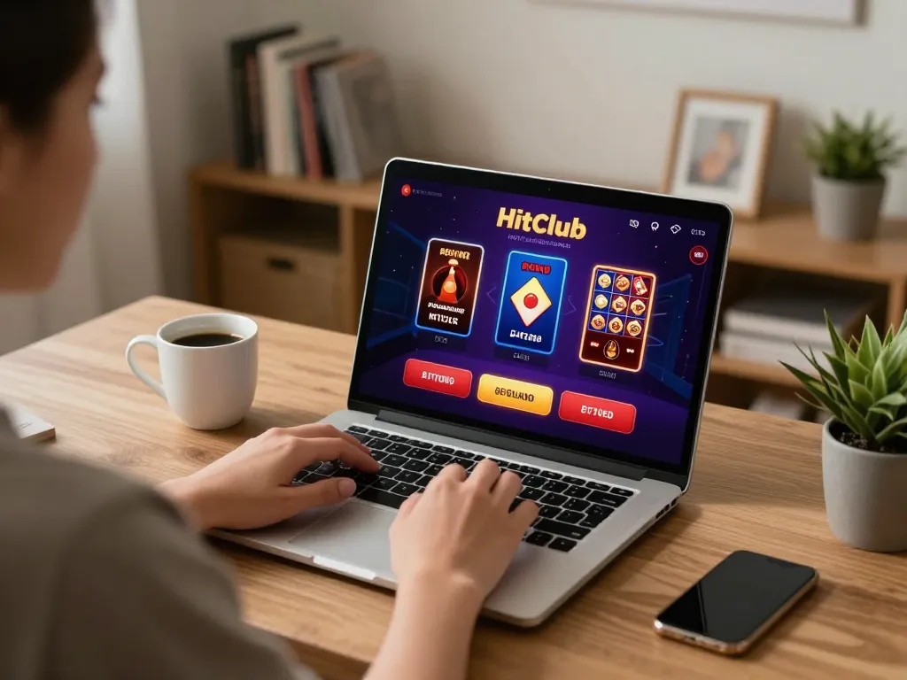 Engaging in a dynamic gaming session on Hitclub through a laptop at home, highlighting strategic gameplay.