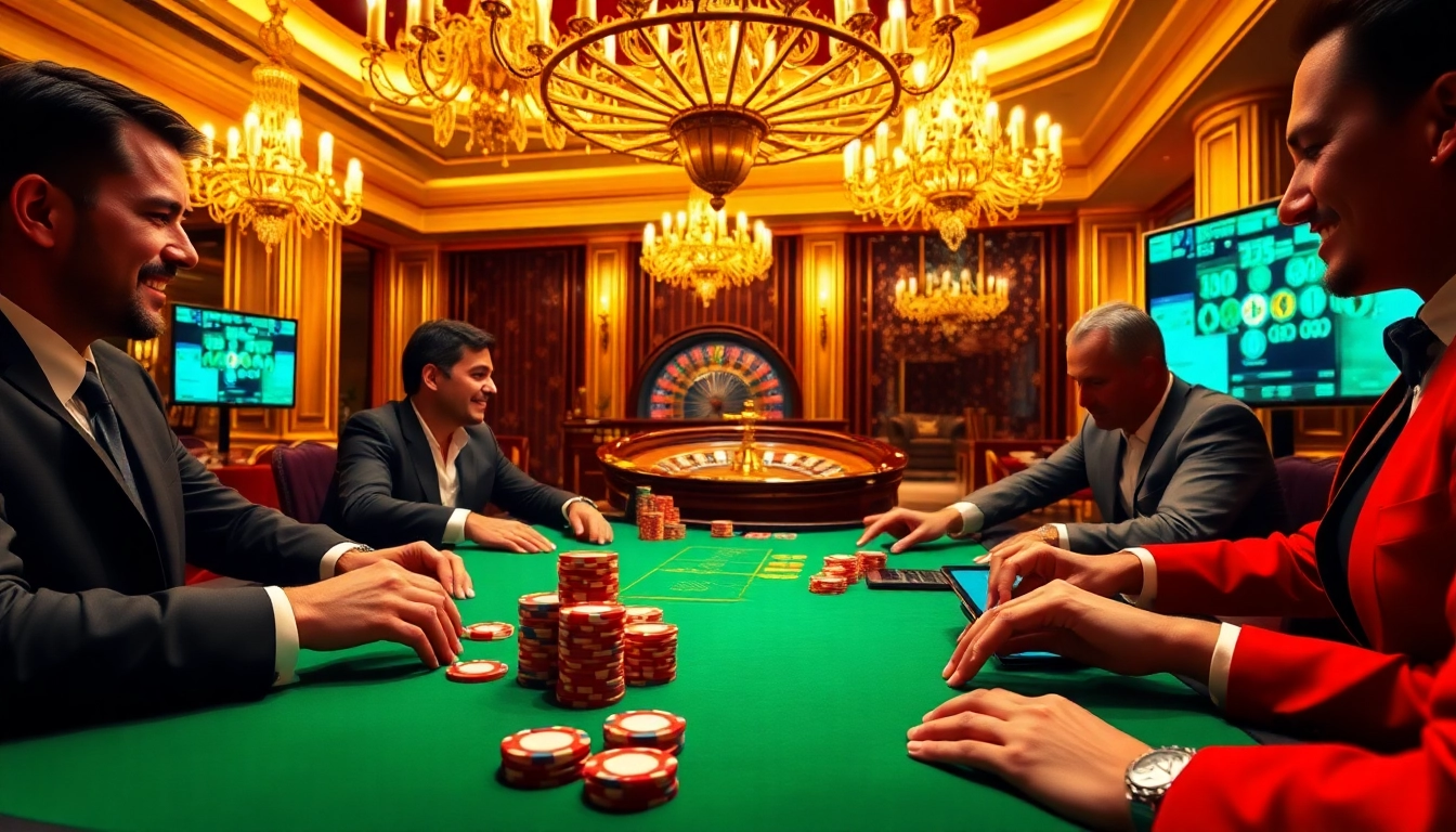 A dynamic casino scene showcasing poker excitement with 77bet.codes, featuring vibrant chips and a spinning roulette wheel.