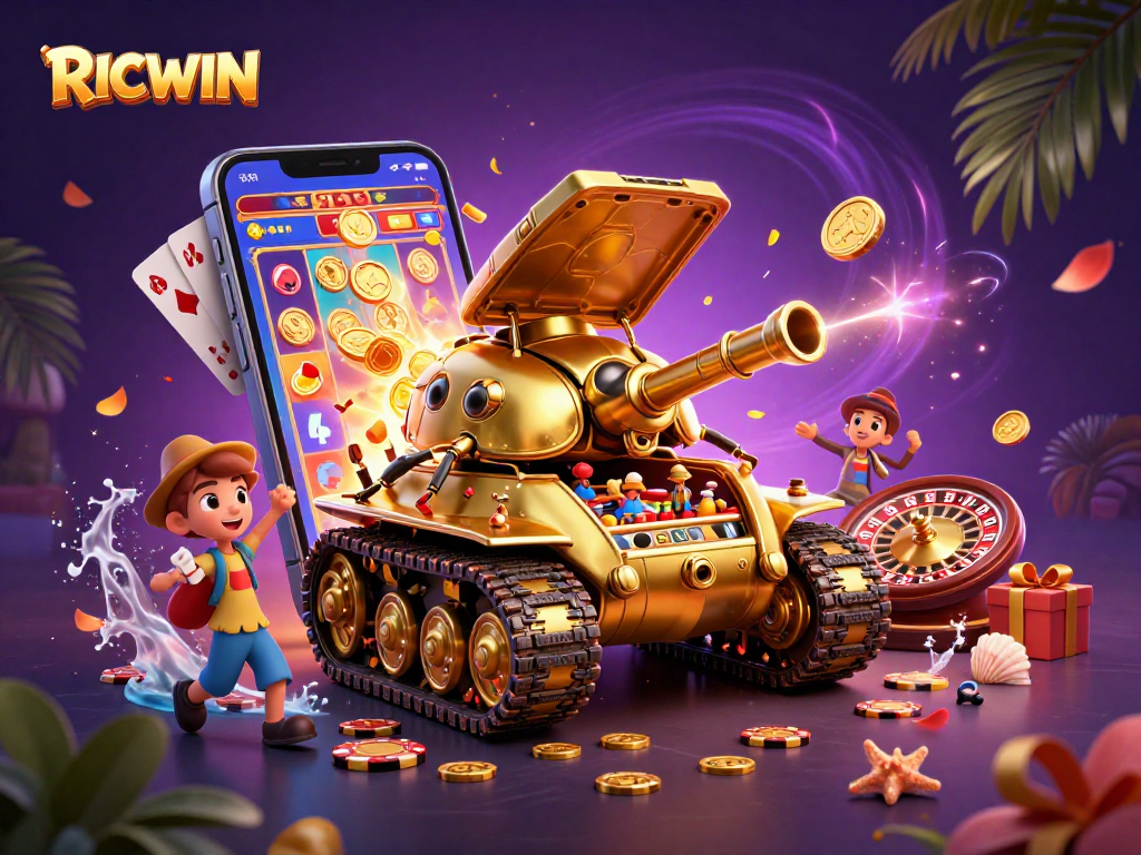 Experience RICWIN with a vibrant 3D casino scene illustrating a beetle tank and engaging game elements.