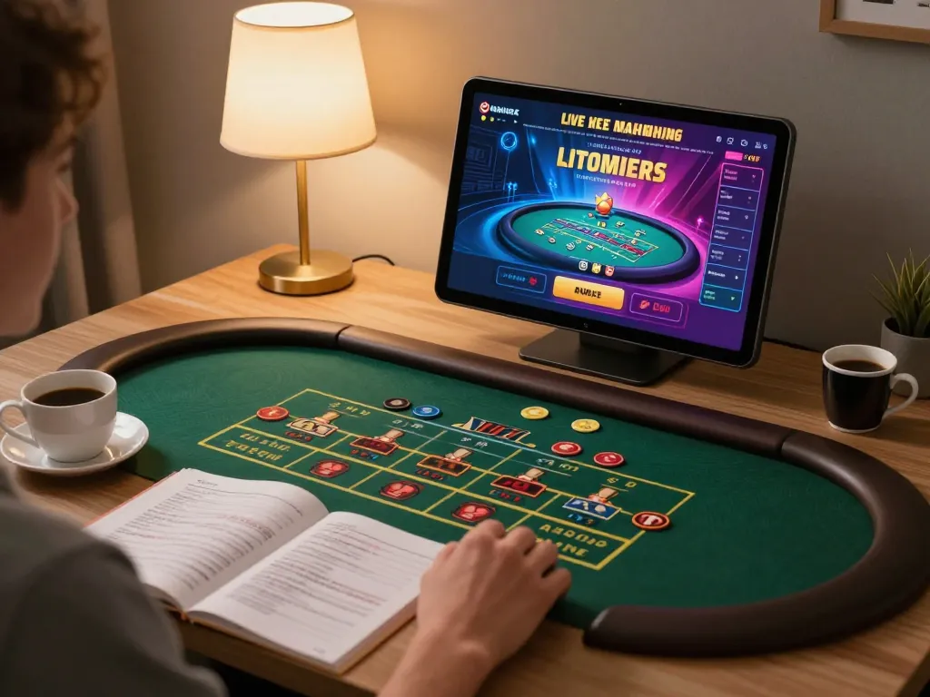 Player enjoying live casino games at home through hytw3339, with strategic notes and cozy ambiance.