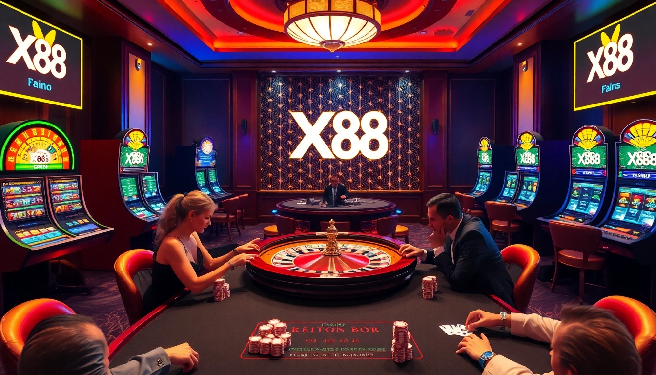 Xin 88 players enjoying a thrilling game of poker in a luxurious casino setting.