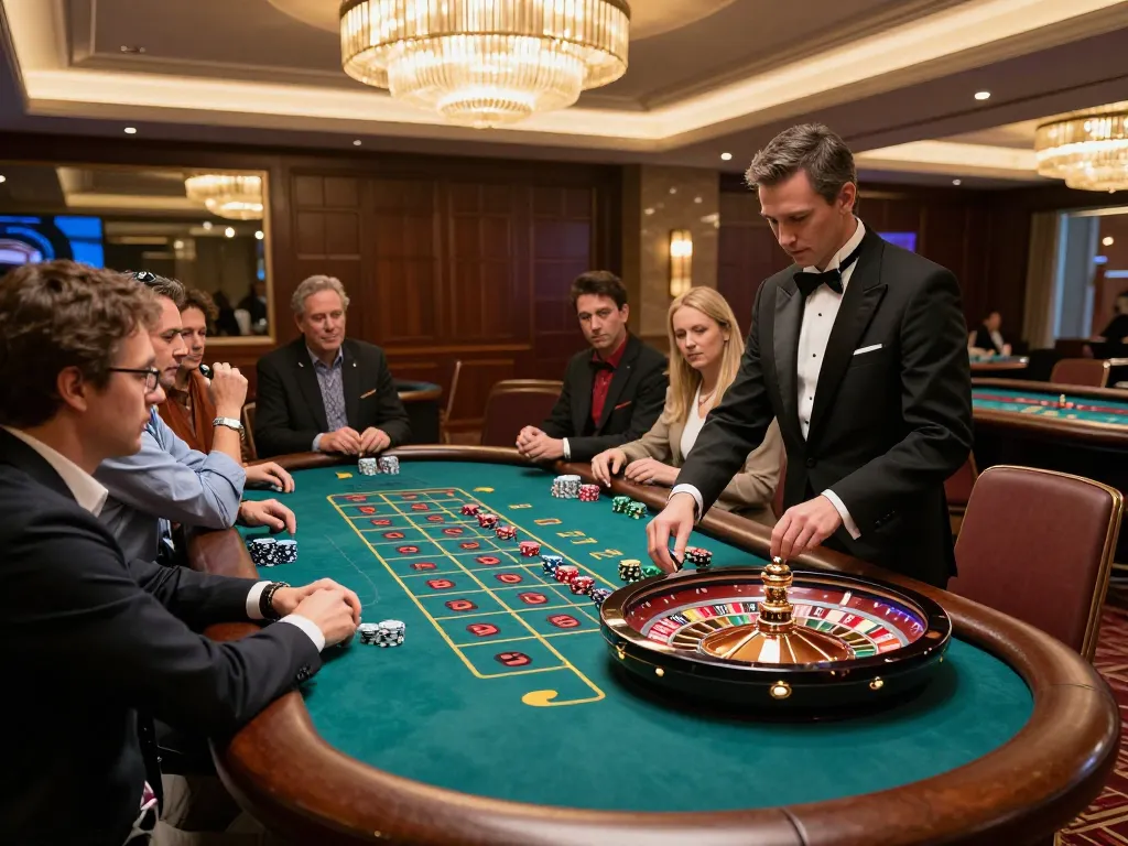 Players engaged in a thrilling roulette game at https://fc88.zone with colorful chips and a spinning wheel