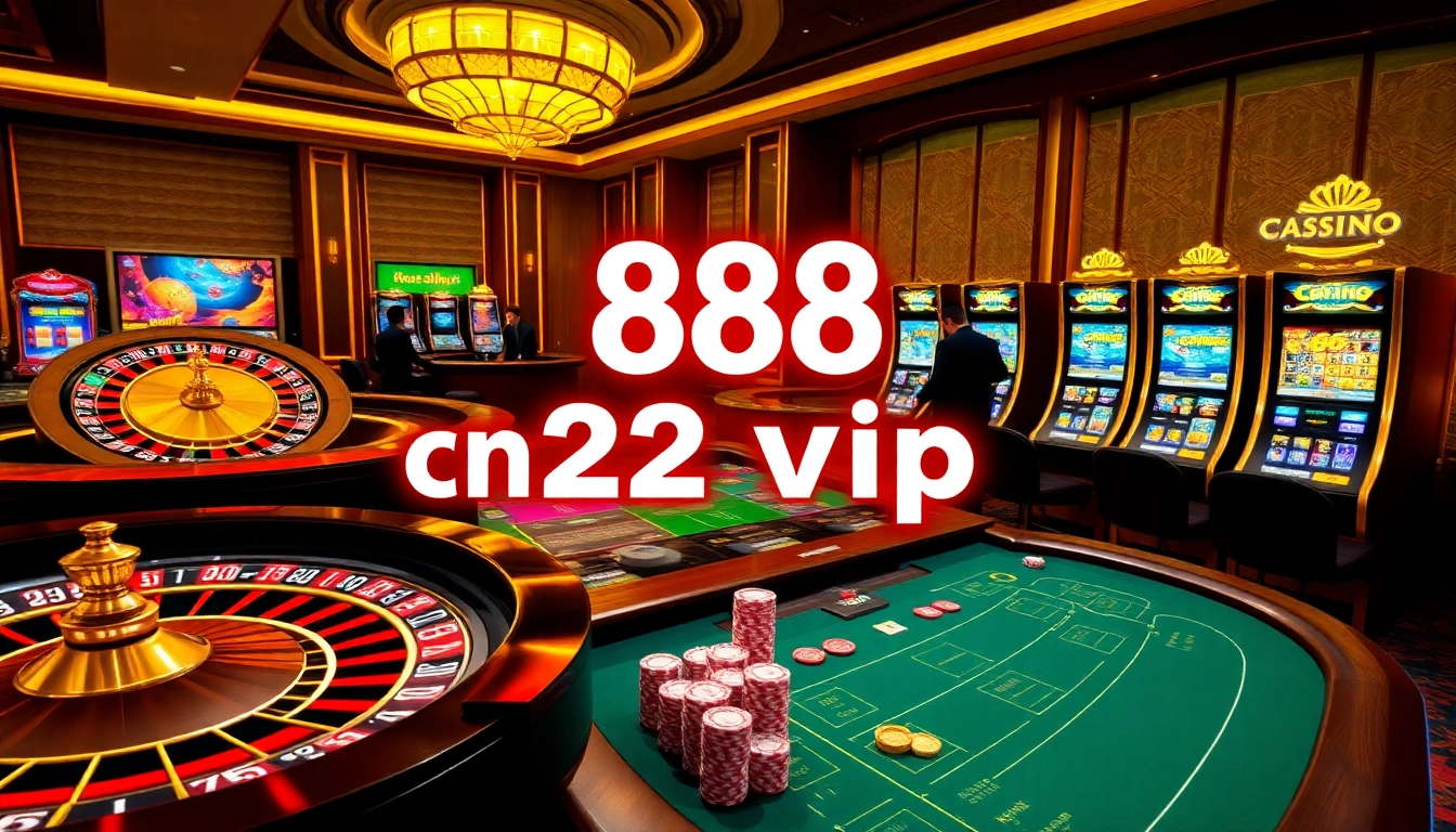 Engaging online gaming ambiance at 888new 22 vip featuring vibrant casino tables and slot machines.