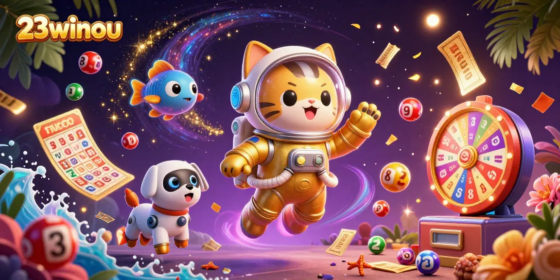 Engage in thrilling gaming adventures with 23winou's vibrant casino elements and dynamic illustration.