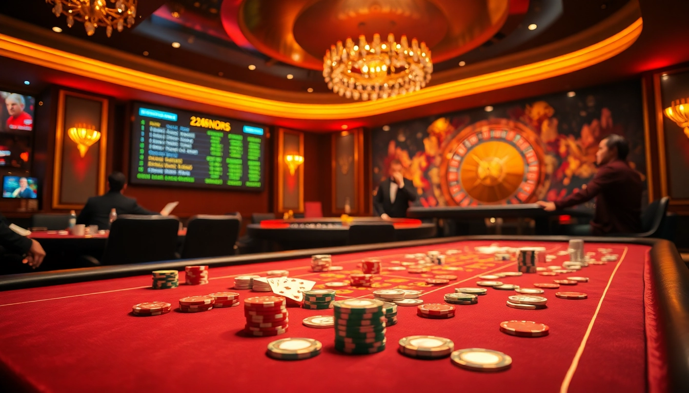 Kèo Nhà Cái odds displayed prominently on an elegant casino betting table with excited players.