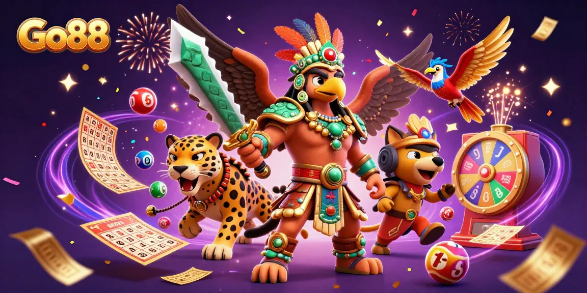 Engage with Go88's thrilling casino vibes as warriors celebrate, surrounded by dynamic games and prizes.