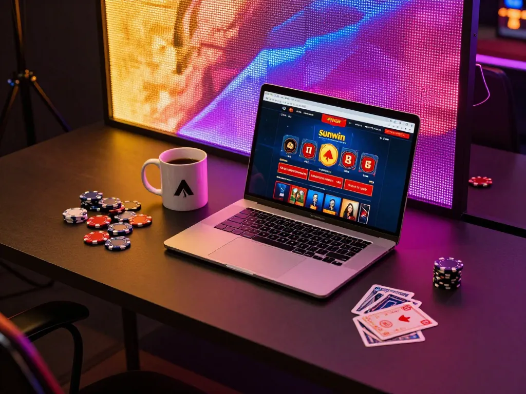 Engaging online gambling session on sunwin's platform with casino interface displayed on a sleek laptop.