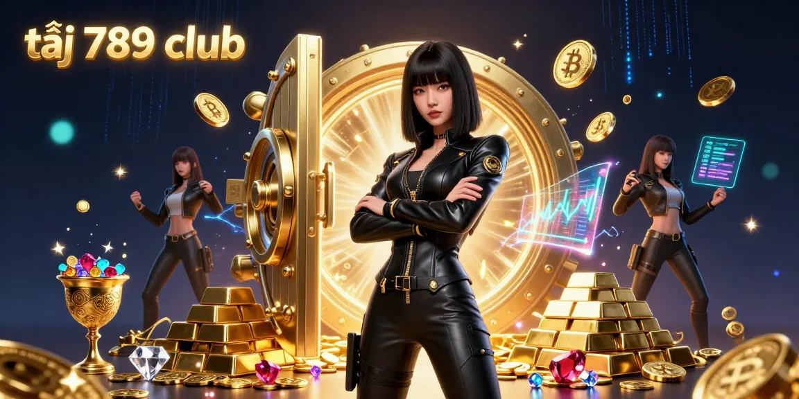 Experience the excitement of tải 789 club with captivating 3D illustration featuring a stunning Asian woman amidst riches and gaming elements.